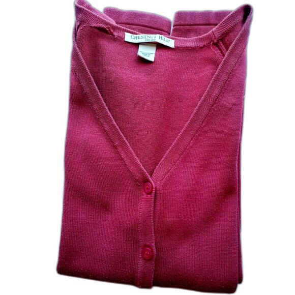 Chestnut Hill 100% Cotton Knit Womens VNeck Button Pink Cardigan S - Picture 2 of 11